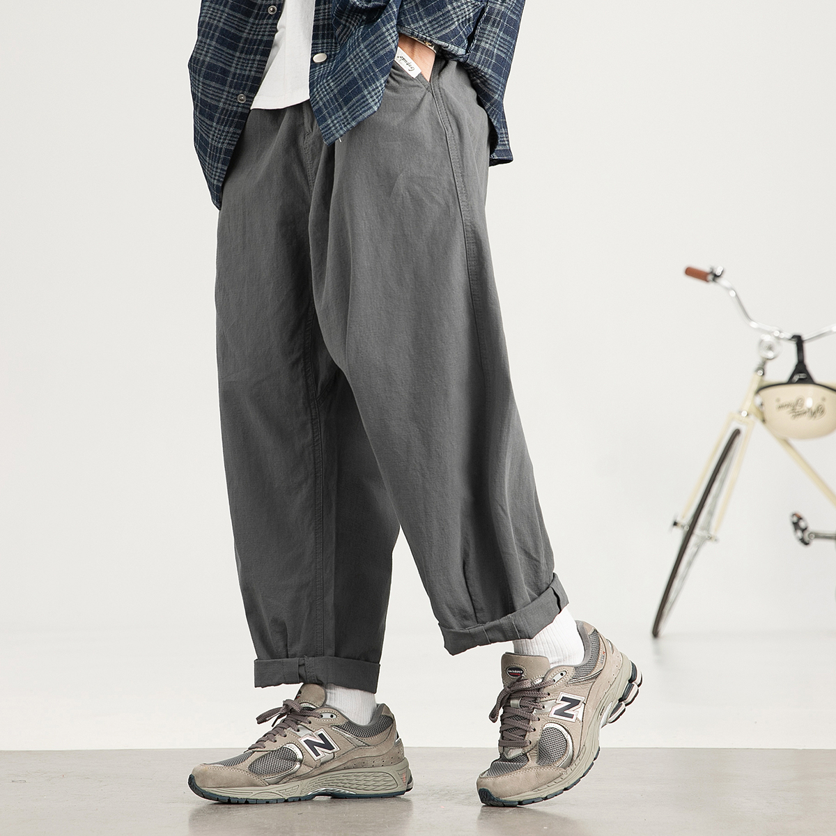 春秋潮流日系简约九分个性直筒裤