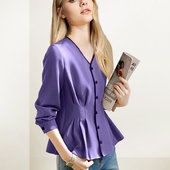 新款 洋气紫色V领小香风衬衫 女2026年春季 气质优雅显瘦高级感衬衣
