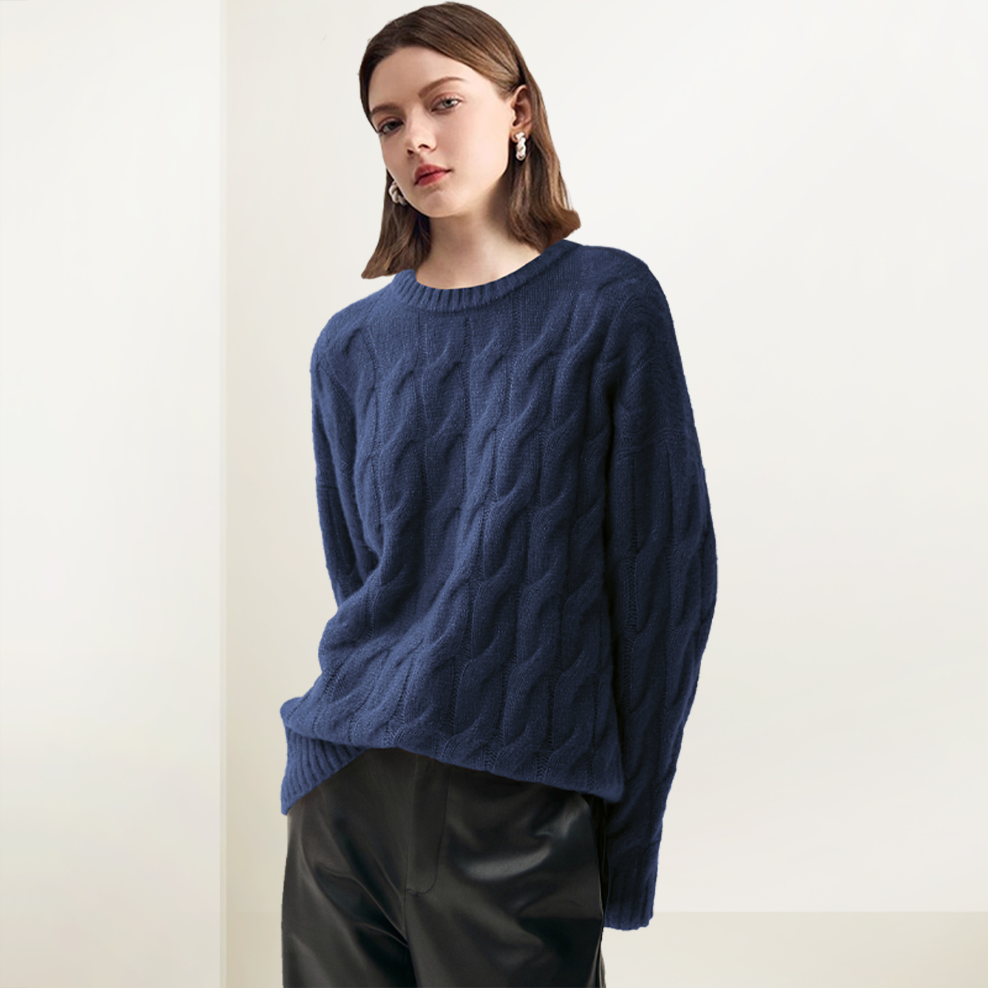 QOOEL时尚扭花针织套头衫2025年冬季新款圆领百搭打底针织衫毛衣