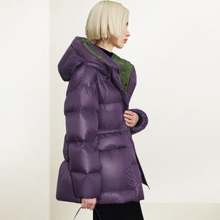 撞色時(shí)尚 休閑寬松連帽鴨絨別致百搭外套潮 新款 羽絨服女2025年冬裝