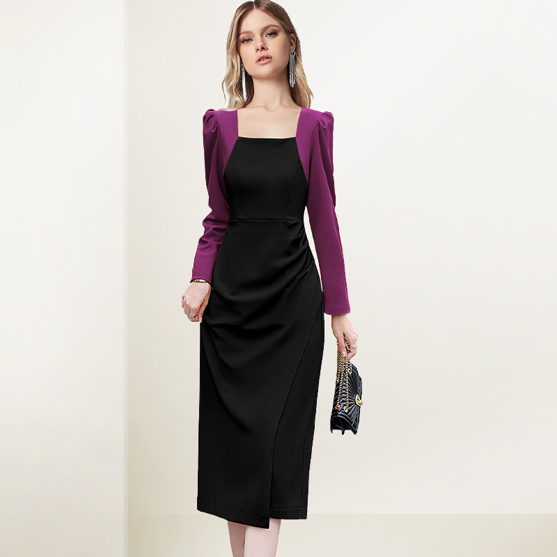 法式优雅撞色连衣裙女