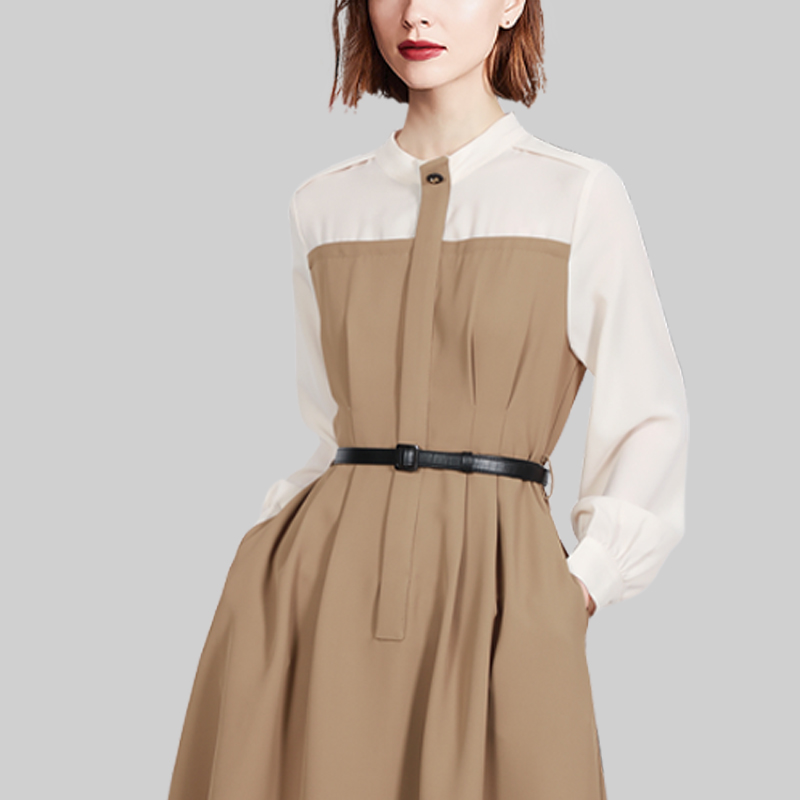 设计感收腰长袖连衣裙子女潮