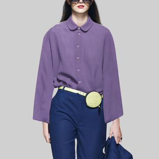 上衣减龄气质显瘦紫色娃娃领衬衣女 Polo领衬衫 2025年秋冬新款 长袖