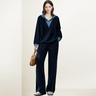 QOOEL减龄连帽卫衣裤子两件套2026春季新款时尚休闲舒适通勤套装