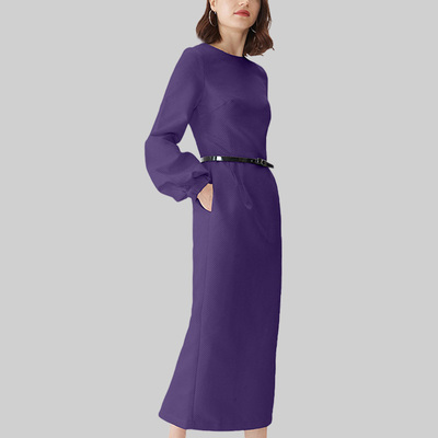 女女优雅气质紫色连衣裙修优雅