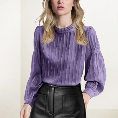 小众木耳边圆领长袖上衣