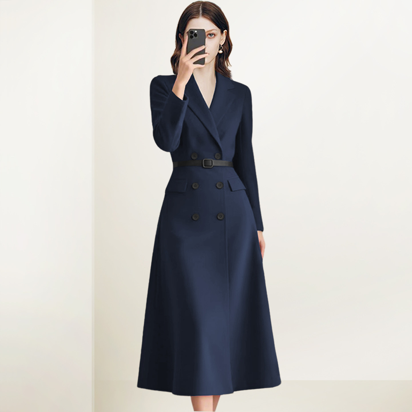 QOOEL双排扣复古大方得体连衣裙2026春季新款通勤气质时尚修身裙,女装/女士精品,连衣裙,淘宝优惠券,粉丝福利购,淘宝优惠卷