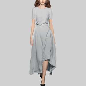 气质简约长款修身显瘦连衣裙女2026年夏新款中长款短袖气质A字裙