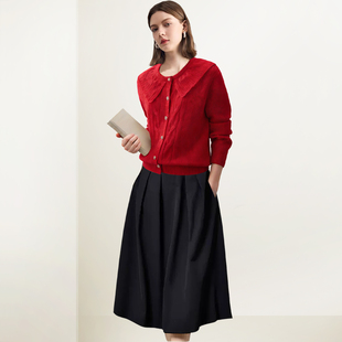 时尚 百搭针织衫 减龄红色套装 新款 半身裙两件套 2025冬季 QOOEL法式
