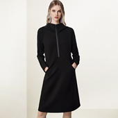 摩登时尚 QOOEL极简风半拉链连帽连衣裙女2026春季 新款 减龄卫衣裙