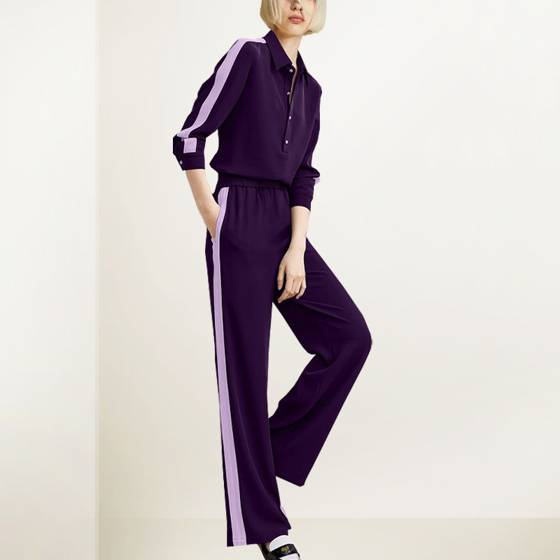 法式减龄运动套装女2025年秋冬新款条纹上衣休闲长裤简约两件套潮