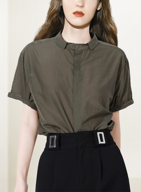 法式气休闲百搭设计感军绿色衬衫2026年夏新款修身质通勤百搭衬衣