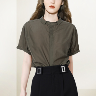 修身 2026年夏新款 质通勤百搭衬衣 气休闲百搭设计感军绿色衬衫 法式