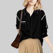 设计感小众独特别致法式 新款 上衣 女2026年春季 黑色高级感撞色衬衫