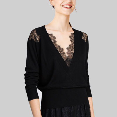 气质黑色蕾丝新款性感时尚针织衫