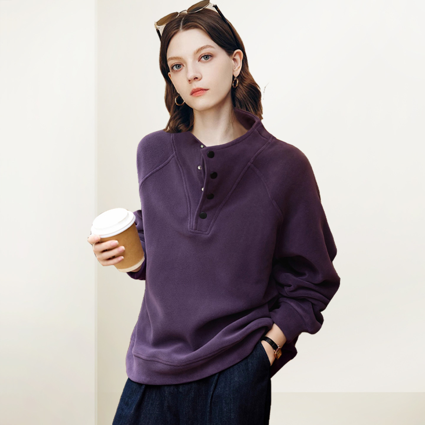 设计感减龄百搭紫色卫衣