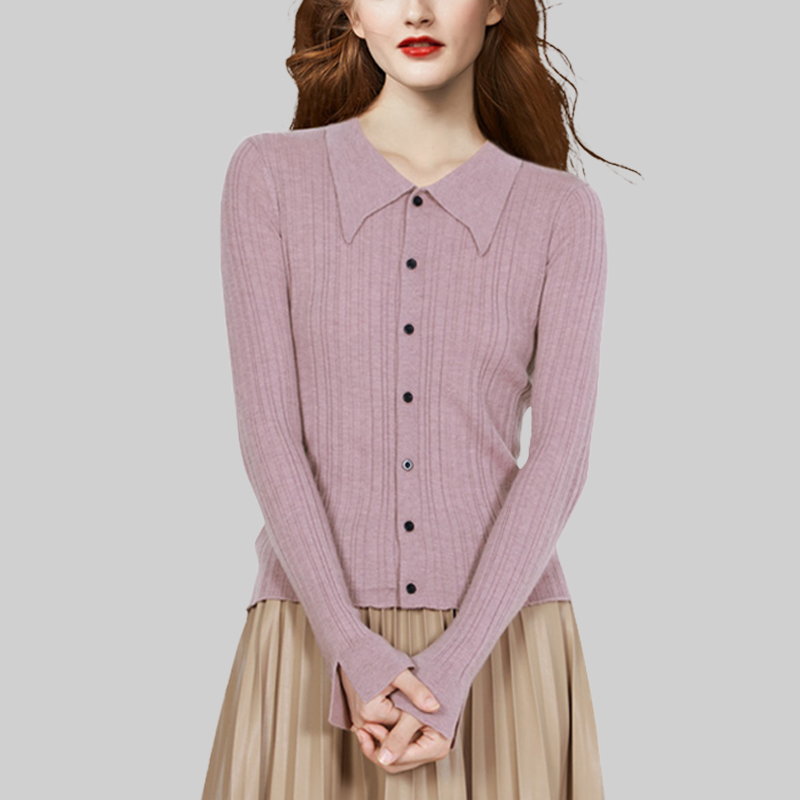 2022年春新款长袖羊毛小翻领开衫