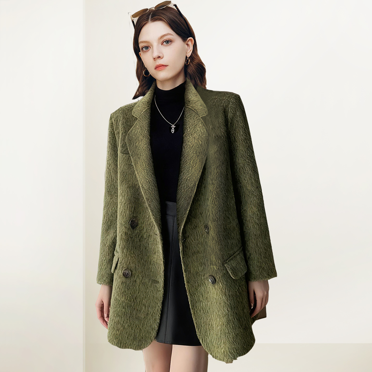 法式高级感双排扣呢大衣