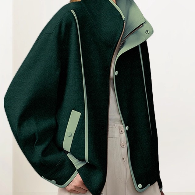 复古简约撞色拼接风衣外套女