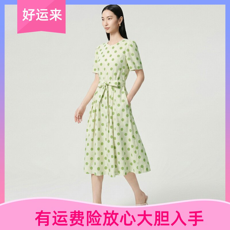 轻奢风法式波点短袖裙子连衣裙