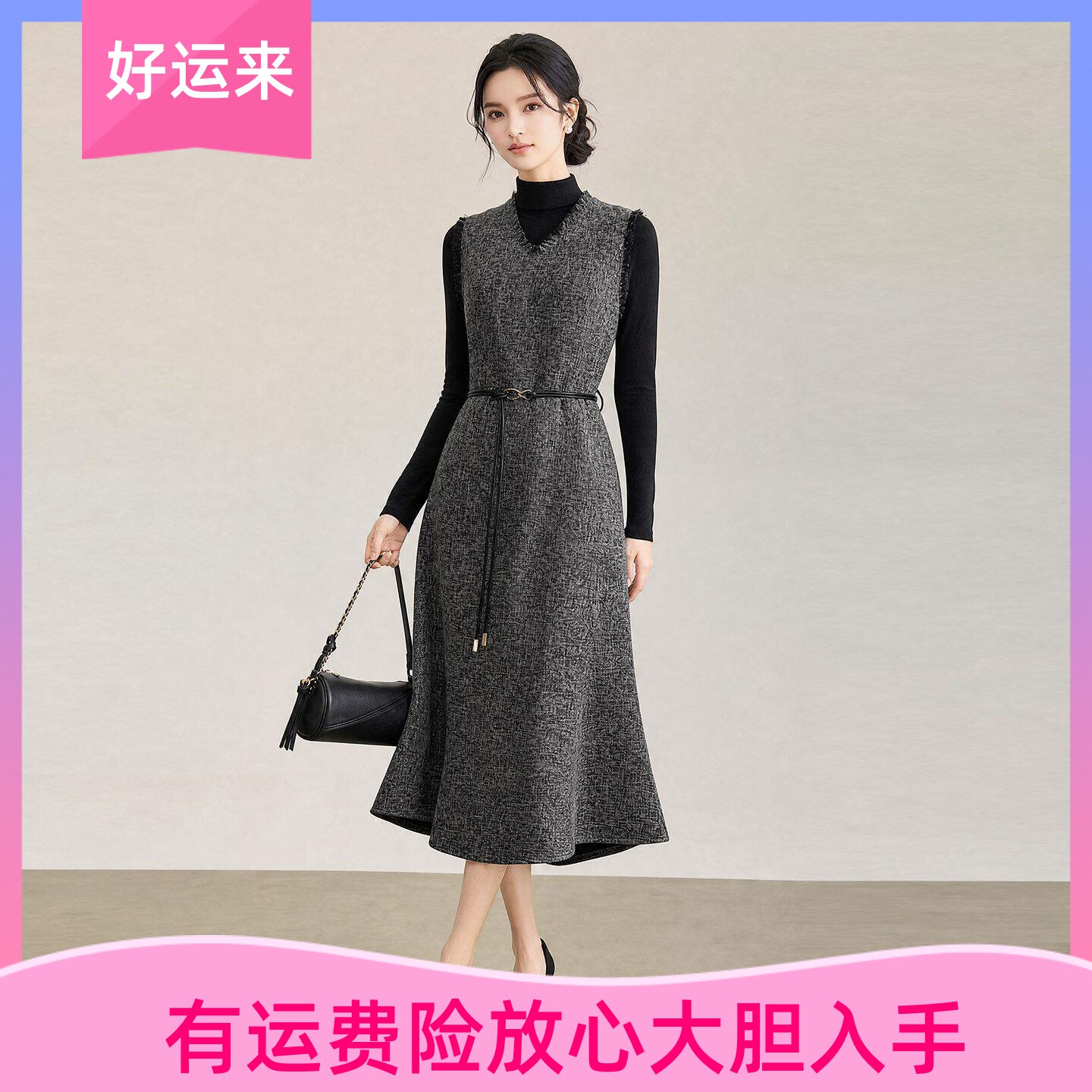南油高货法式气质无袖收腰连衣裙