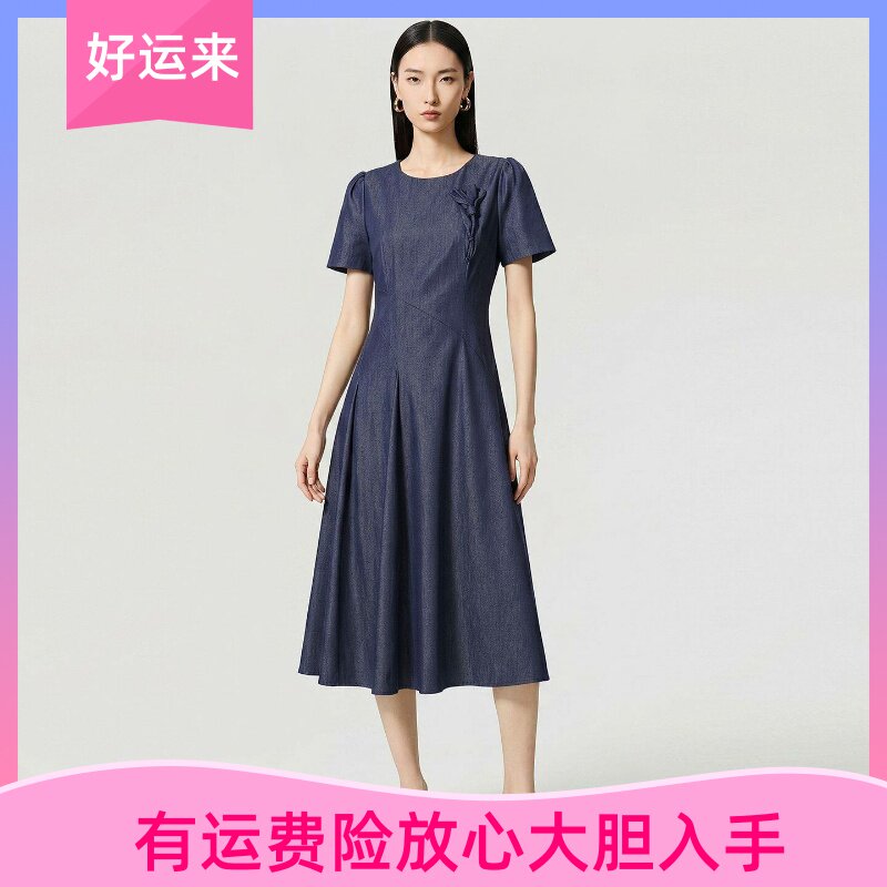风系抗皱丹宁风复古连衣裙