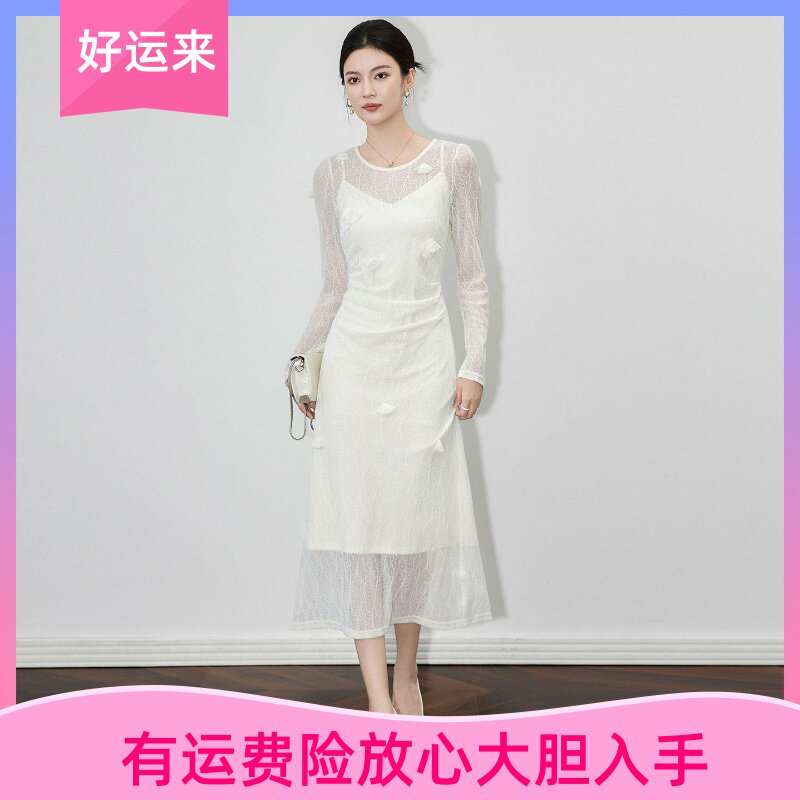超仙淑女气质优雅微透镂空连衣裙