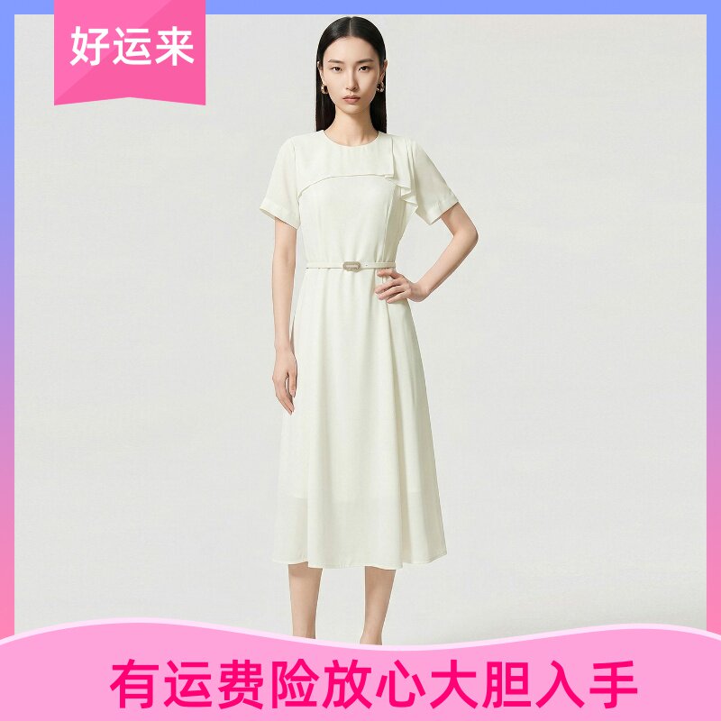南油高货不对称造型荷叶边连衣裙