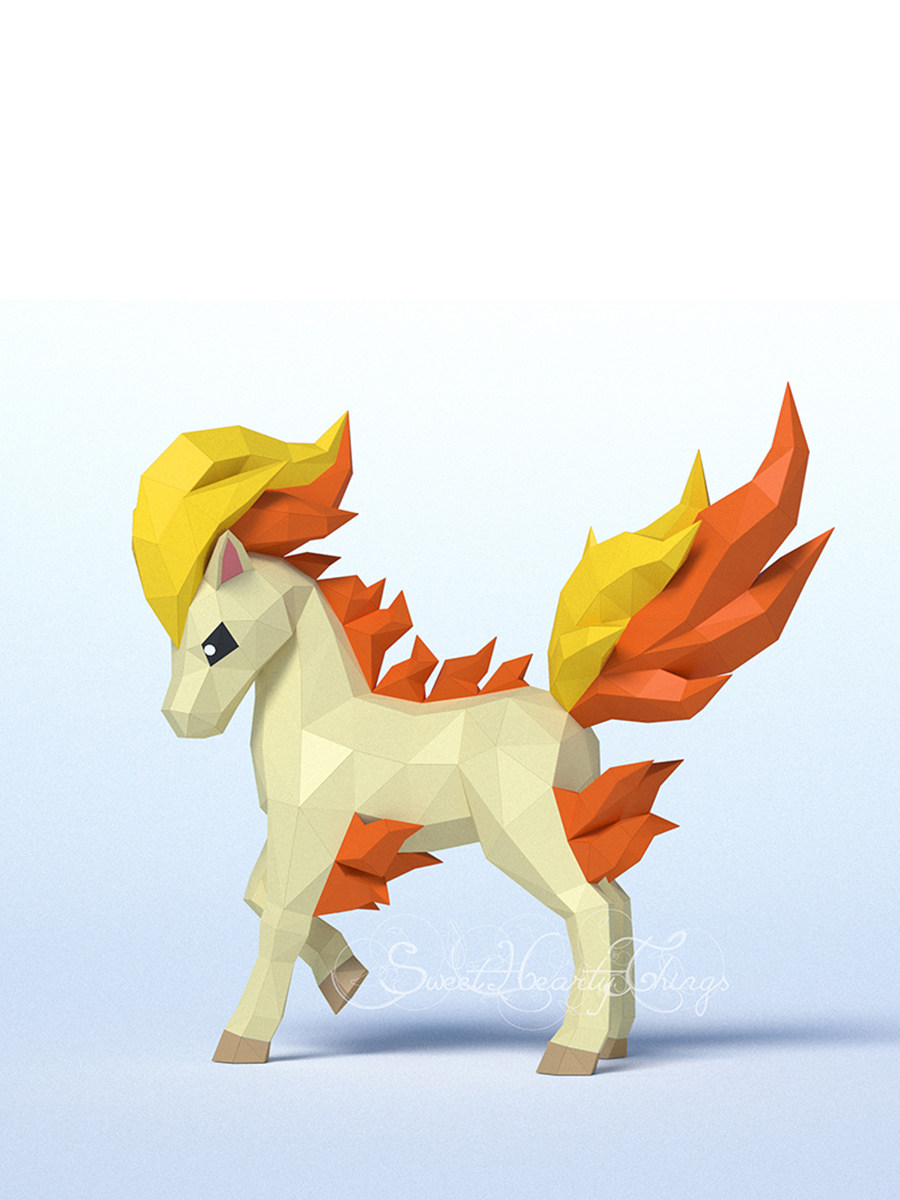 47厘米高 小火马神奇宝贝宠物小精灵手工diy纸模型立体折纸摆件