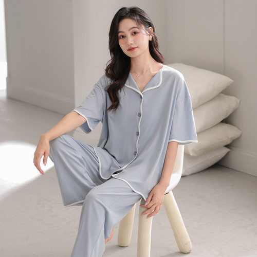 TRC莫代尔凉爽开衫睡衣女夏季短袖简约可外穿薄款夏天女士家居服