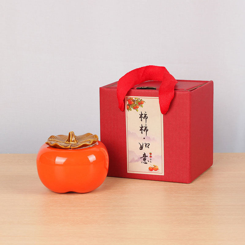 陶瓷柿子茶叶罐事事如意茶叶空礼盒包装小号喜糖罐公司活动伴手礼