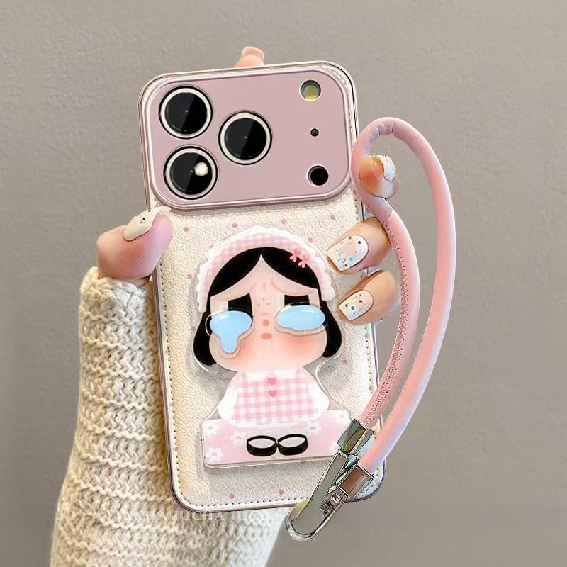 哭娃镜子支架适用苹果17手机壳iphone16promax全包华为皮纹手机壳