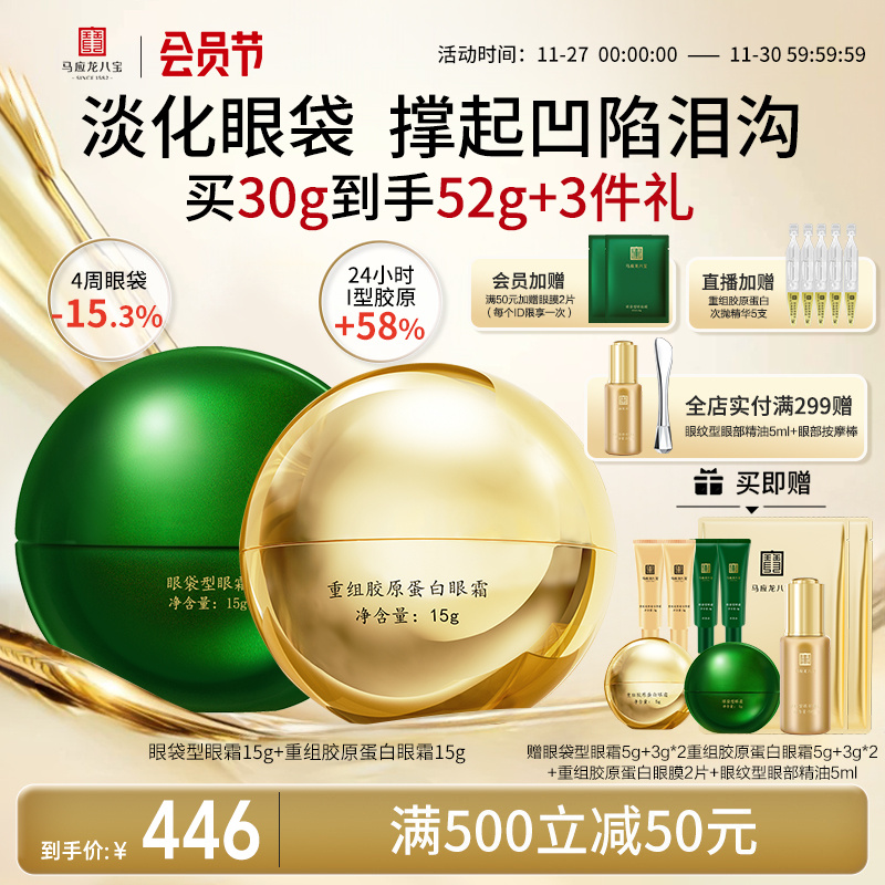 马应龙眼霜淡化眼袋黑眼圈细纹泪沟紧致抗皱修护重组胶原蛋白八宝