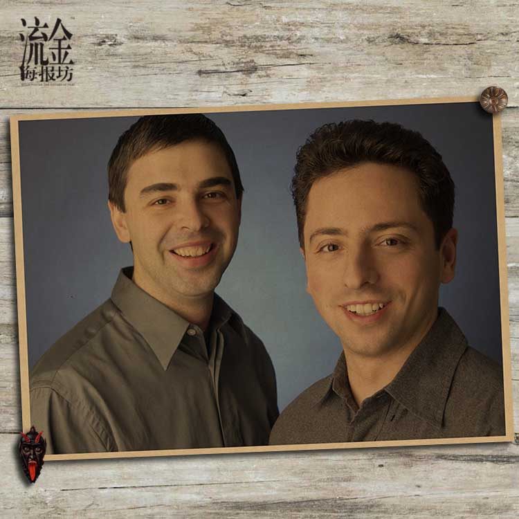 谷歌创始人海报 拉里佩奇 谢尔盖布林复古文艺牛皮纸画装饰画画芯