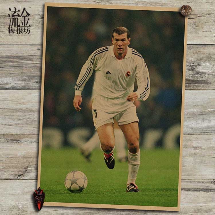 齐达内海报 足球名将复古文艺牛皮纸画 装饰画 挂画 壁画 画芯