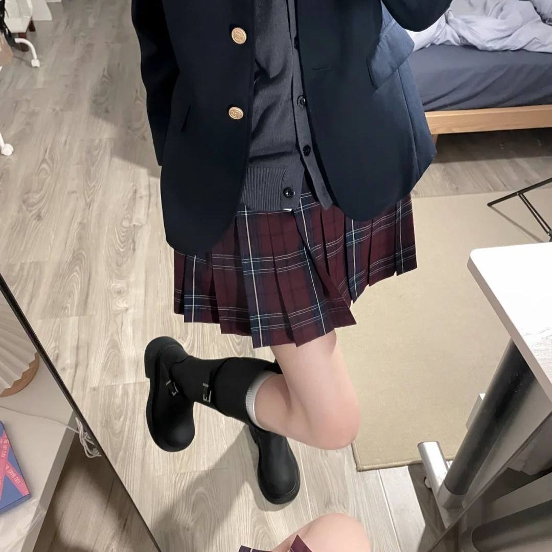 春秋学院风JK制服灰色开衫马甲背心百褶裙套装女V领针织毛衣套装