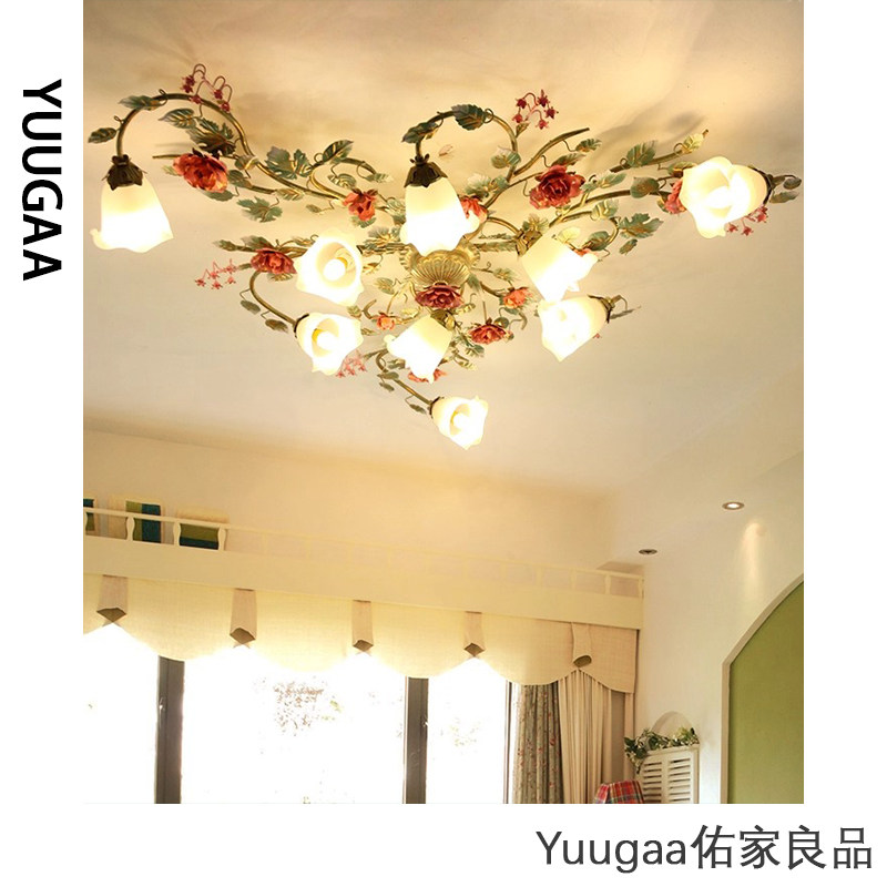 吸顶灯客厅灯美式乡村田园风格灯具灯饰花草灯卧室浪漫玫瑰花灯具
