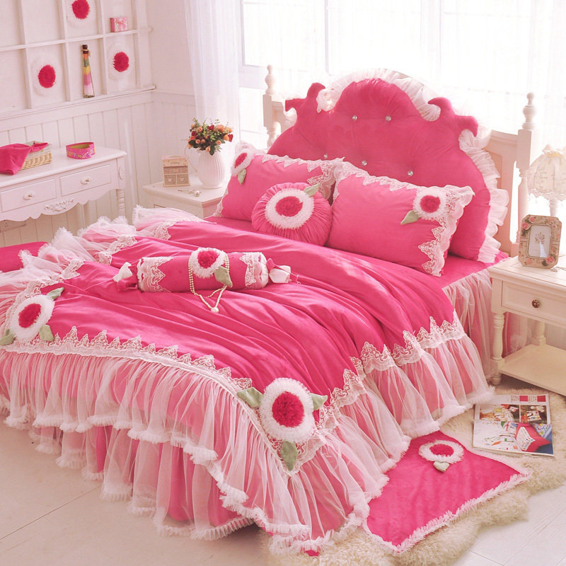 韩版加厚天鹅绒四件套 田园公主可爱超柔水晶绒花朵保暖床上用品