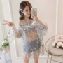 Áo tắm nữ chia nhỏ Han Chaoxian ngực nhỏ tụ tập Slim bikini lưới thêu áo ngoài rộng ba mảnh - Bikinis áo choàng tắm biển