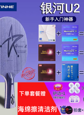 银河u2乒乓球拍7层纯木底板专业级手工粘胶皮乒乓拍套餐儿童横拍
