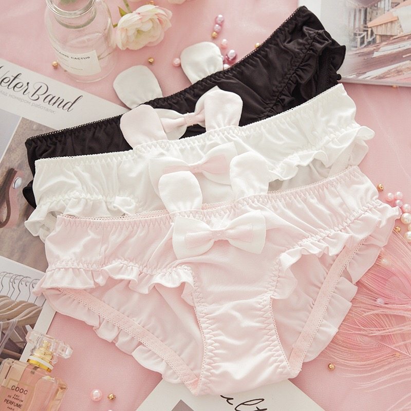 日系软妹可爱少女心兔子耳朵蝴蝶结低腰牛奶丝学生内裤冰丝粉白色