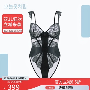 薄款 女夏 蕾丝连体衣大胸显小侧收聚拢性感鱼骨连体内衣一体式