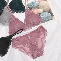 Pháp bralette ren đồ lót nữ không có vành mỏng phần tam giác gợi cảm ngực nhỏ ngực áo ngực thoải mái thiết lập - Bộ đồ lót đồ lót xuất khẩu