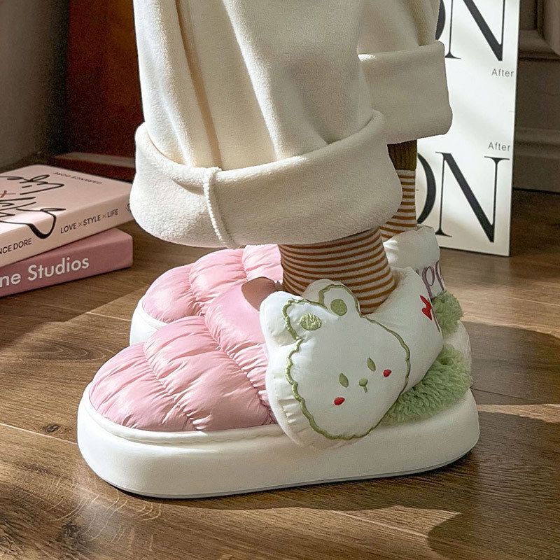 蚂蚁之恋卡通兔与熊偶遇动物毛绒情侣男女棉拖鞋软底情侣款家居鞋