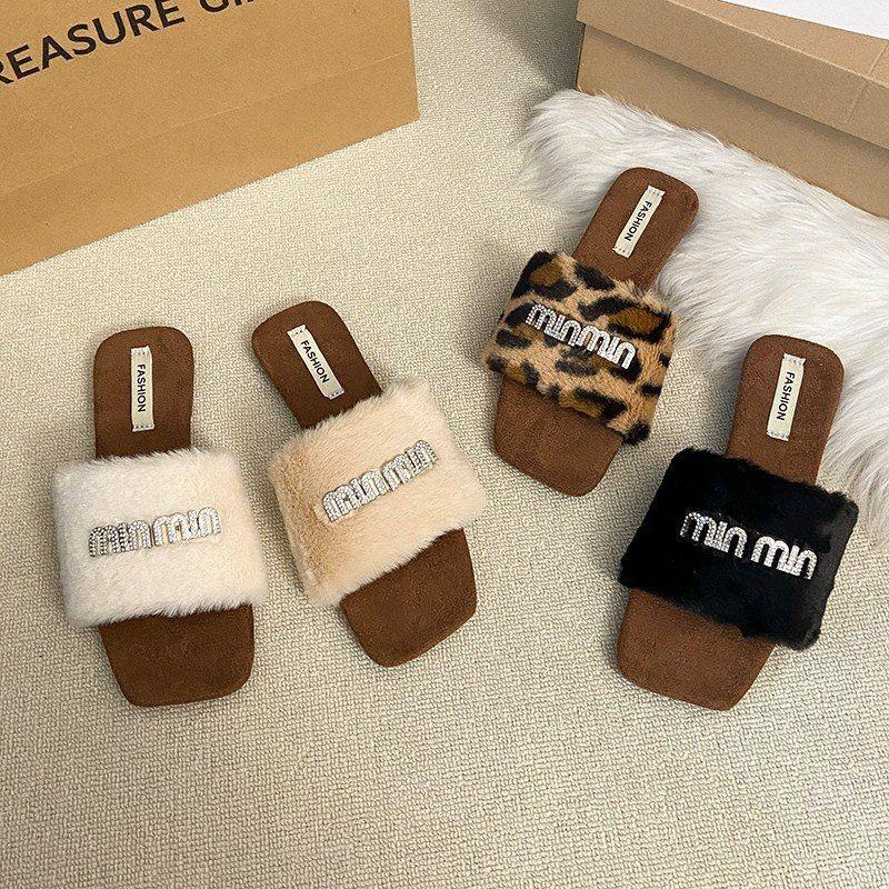 外贸平底毛毛拖鞋女秋冬外穿2025新款感气质温柔仙女高跟拖鞋