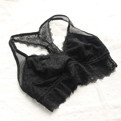 B1550 外贸精致蕾丝V领法式超薄无钢圈无扣背心文胸大码