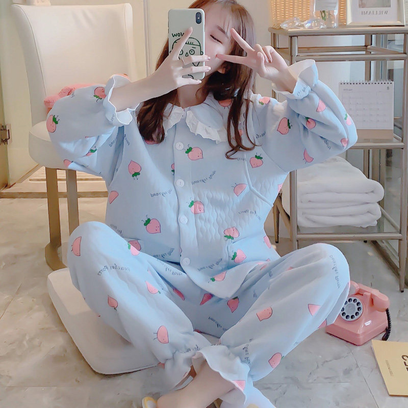 可喂奶空气棉加厚月子服秋冬季产后11月份10哺乳透气贴身孕妇睡衣