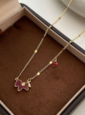 2026新款生肖马上有钱吊坠小马项链女款红色爱心锁骨链轻奢毛衣链