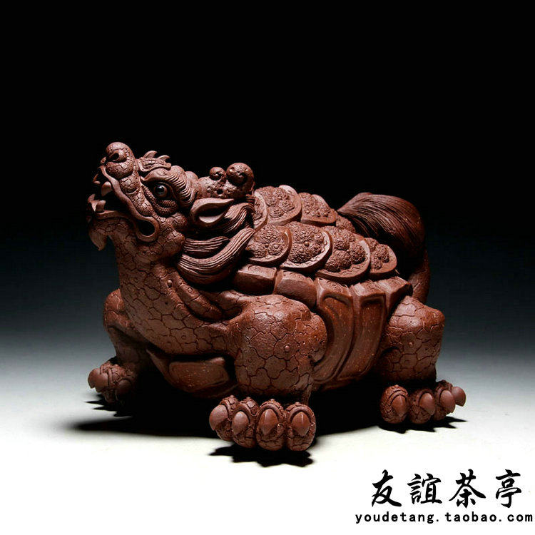 吉柏年制全手工原矿紫砂茶宠龙龟白泽重生摆件雕塑茶玩茶具