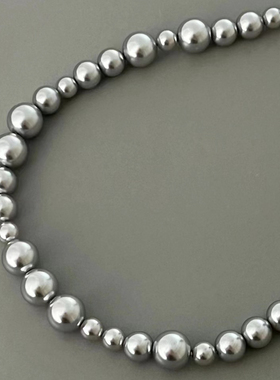 不规则大小灰珍珠项链女